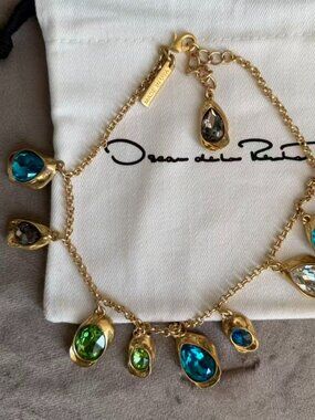 Oscar de la Renta Multi-Color Teardrop Crystal Gold Tone Necklace